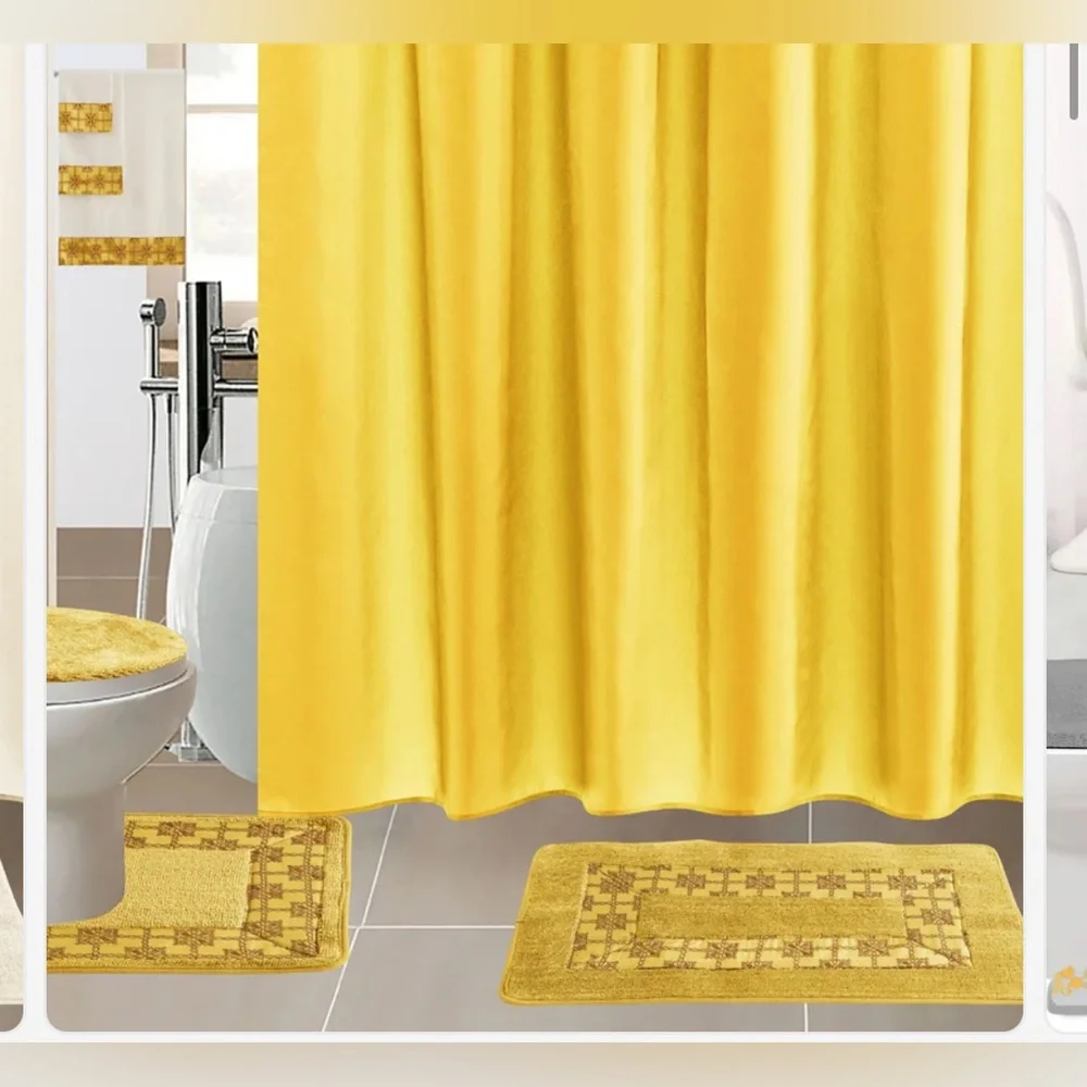 Yellow Shower Curtain Set with Bath Mats
